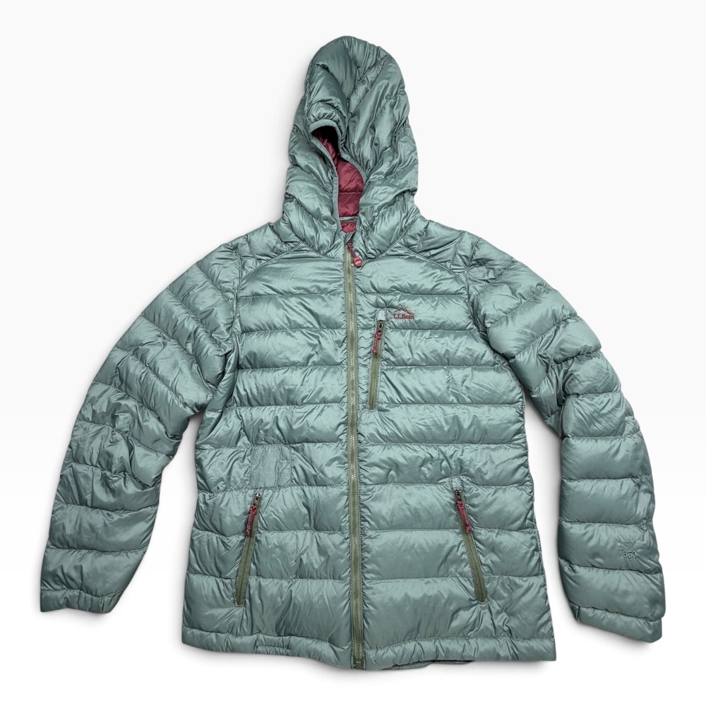 LL Bean Kids XL 18 Ultralight 850 Down Hooded Jacket Sage Green 500479 Packable